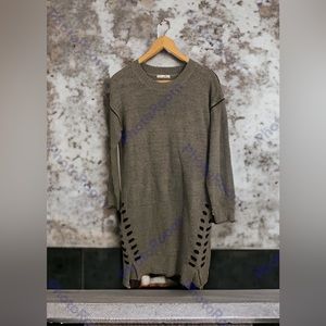 2/$35 Dex Long Sweater Gray with Black Lace up Side Pattern - Small